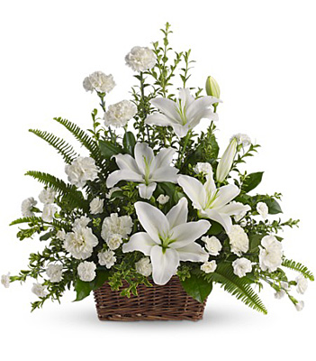 Peaceful White Lilies Basket from Bakanas Florist & Gifts, flower shop in Marlton, NJ